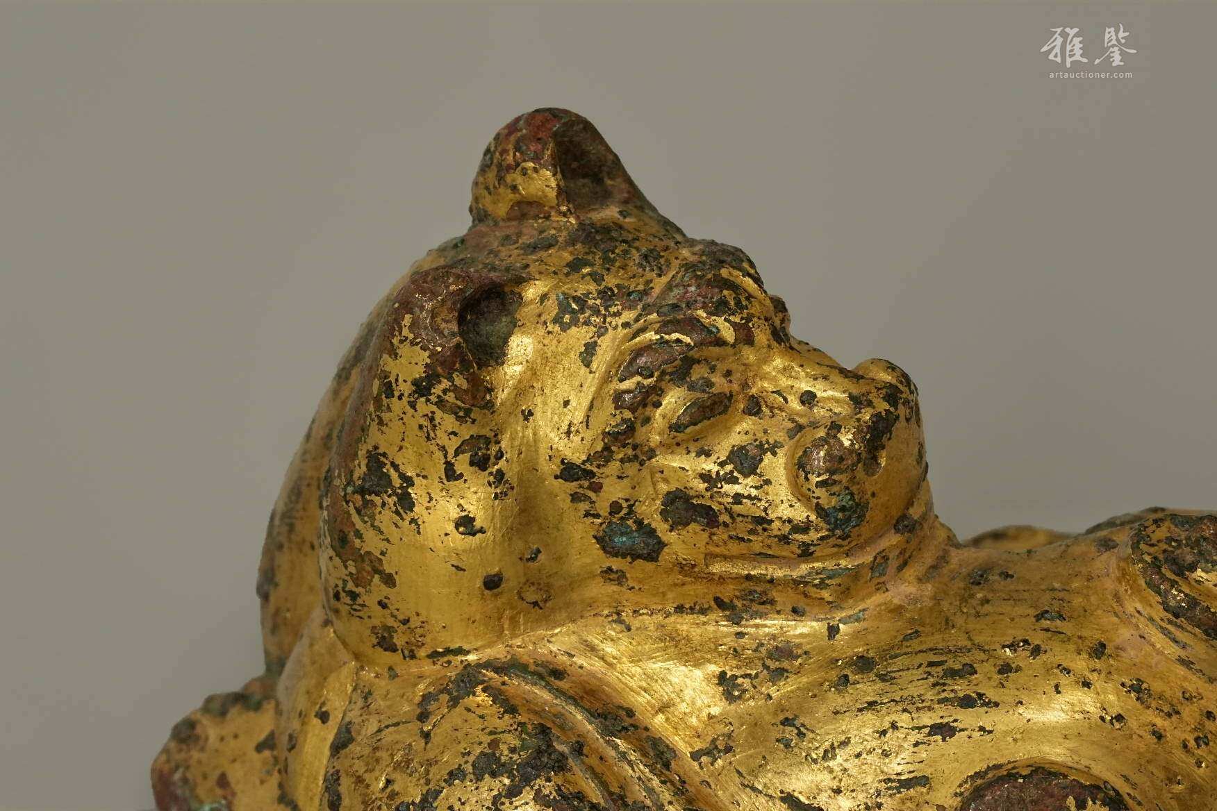 汉代 鎏金狮子席镇 日本桐箱附 本物保证