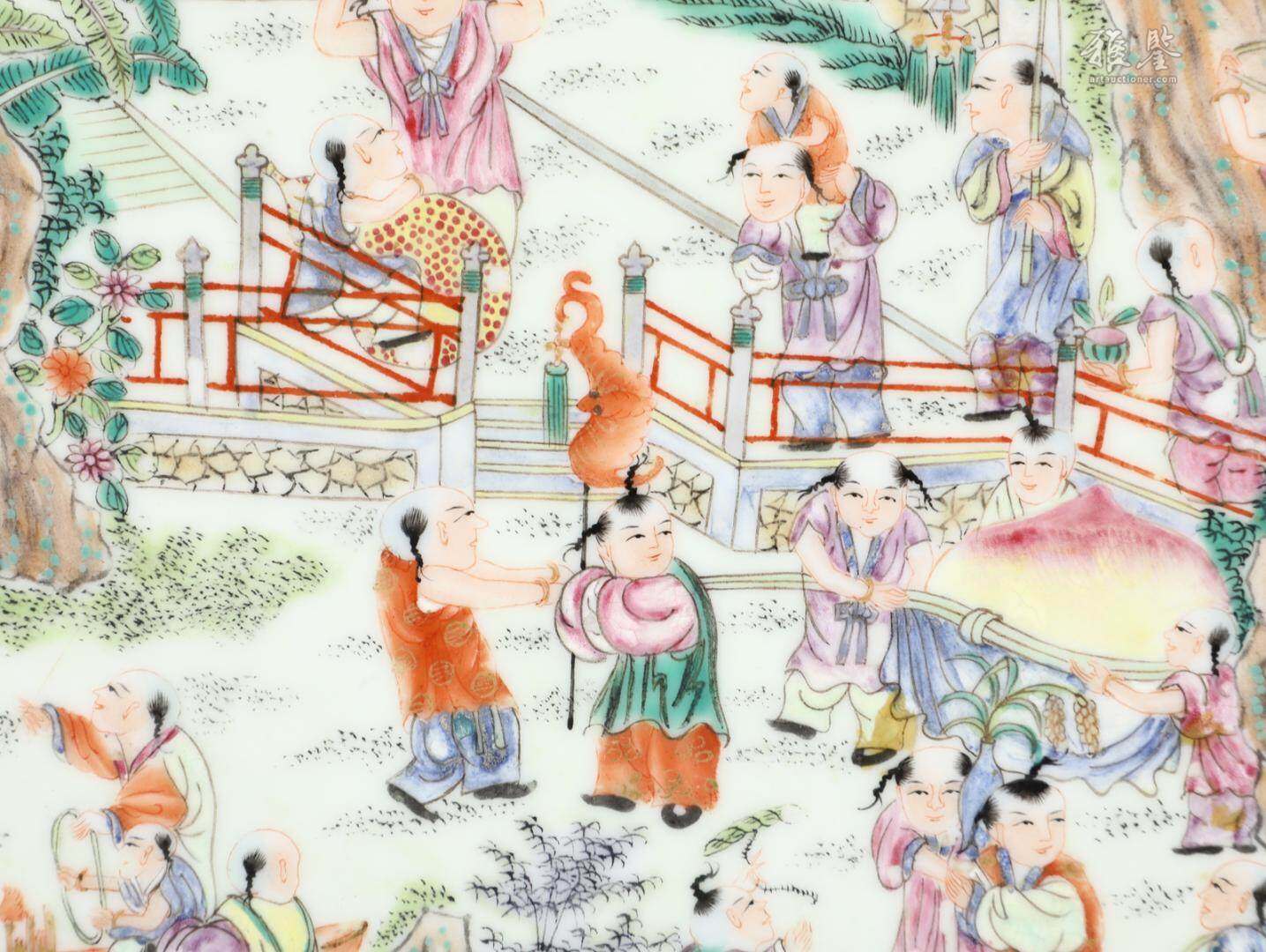 清 粉彩嬰戲瓷板